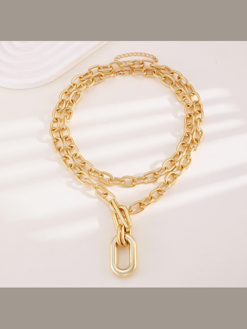 Mayamar Designer Gold Layered Link Chain Necklace With Oval Pendant 2 For 1